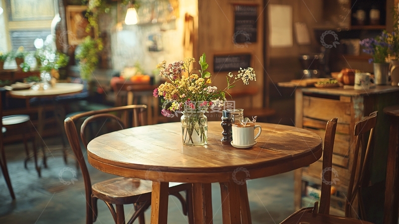 高清大图下载【趣麦麦图】复古咖啡馆木桌花束