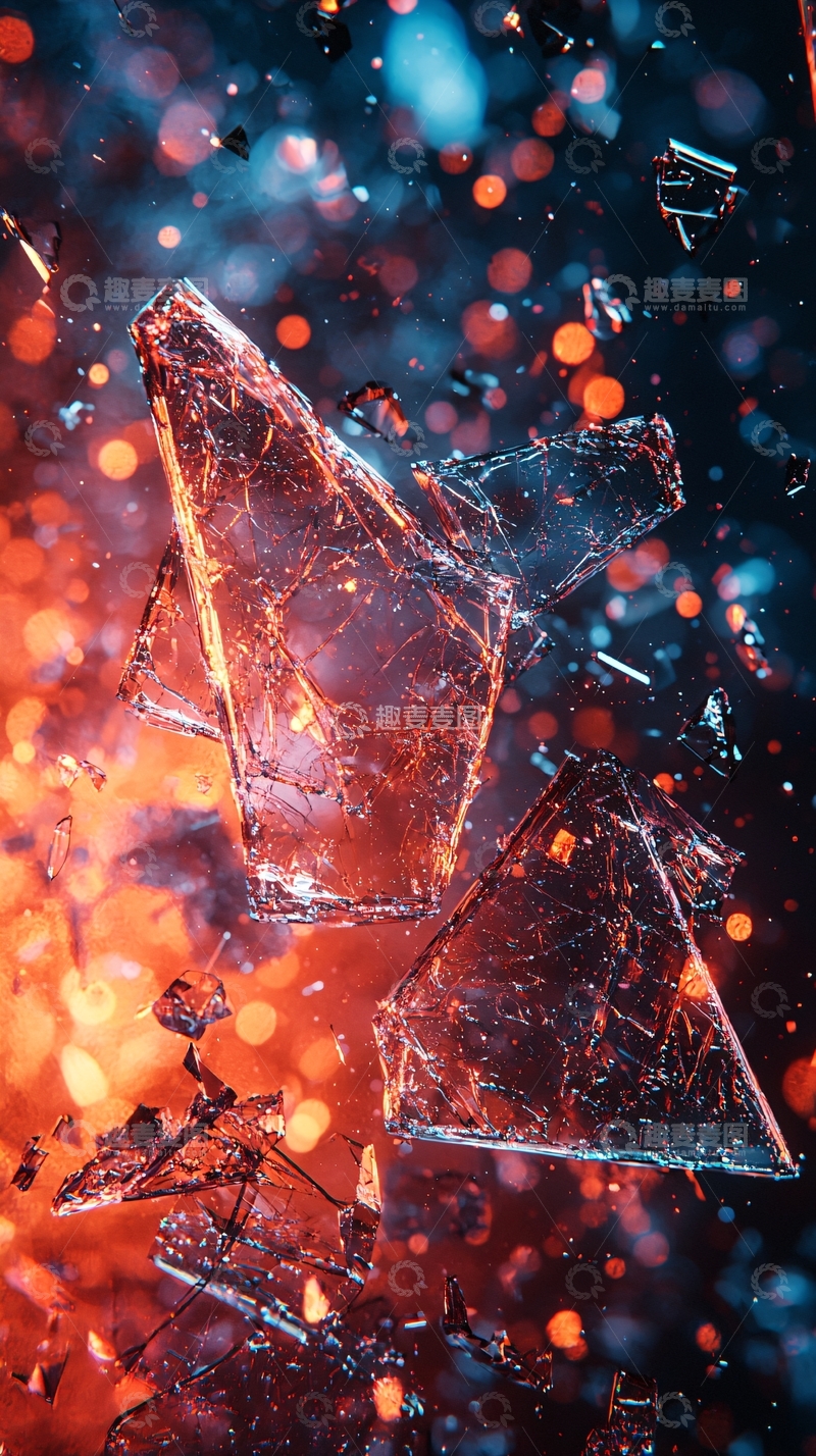 高清大图下载【趣麦麦图】破碎的玻璃碎片与红蓝光