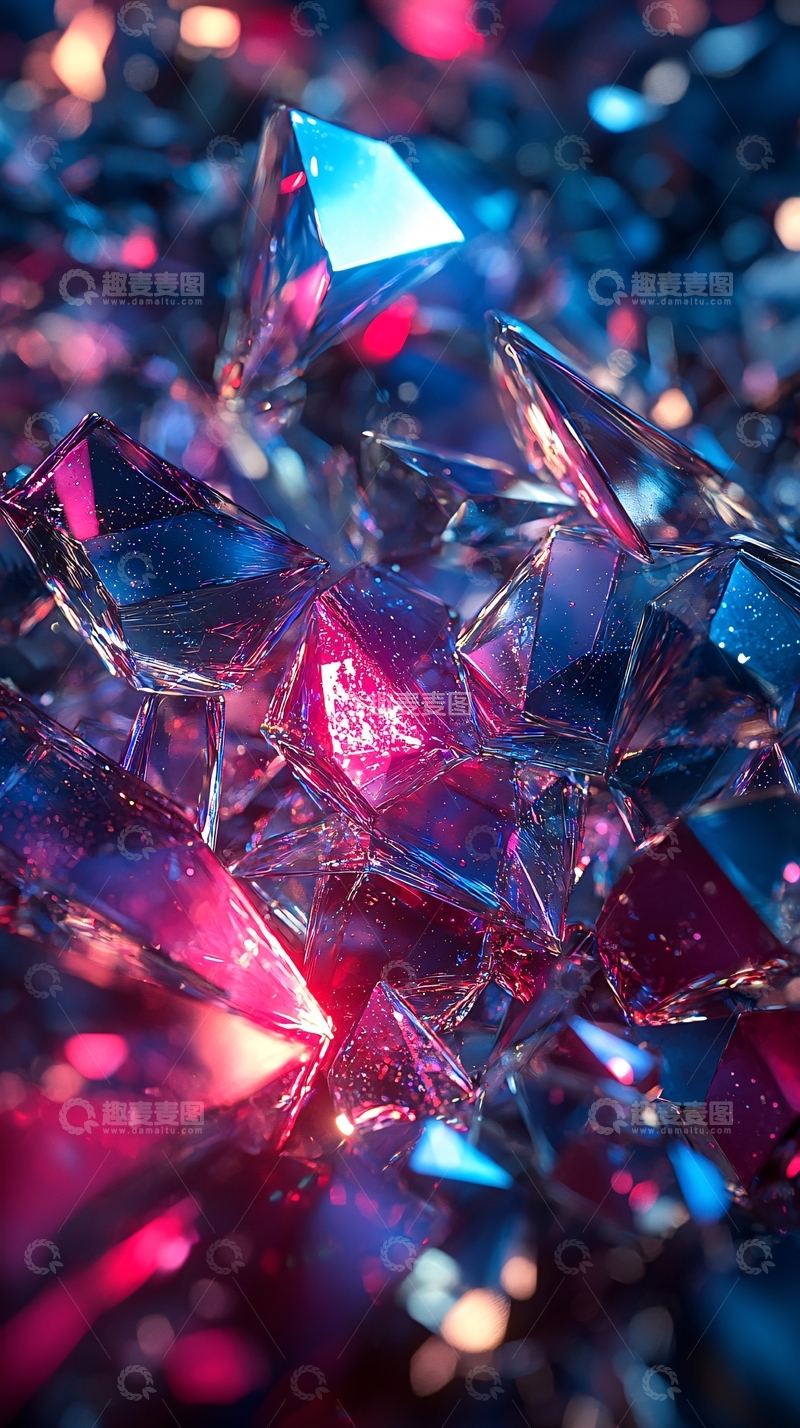 高清大图下载【趣麦麦图】蓝色粉色水晶簇特写