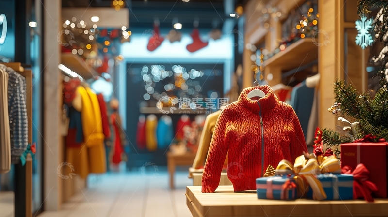 高清大图下载【趣麦麦图】圣诞节服装店商品陈列