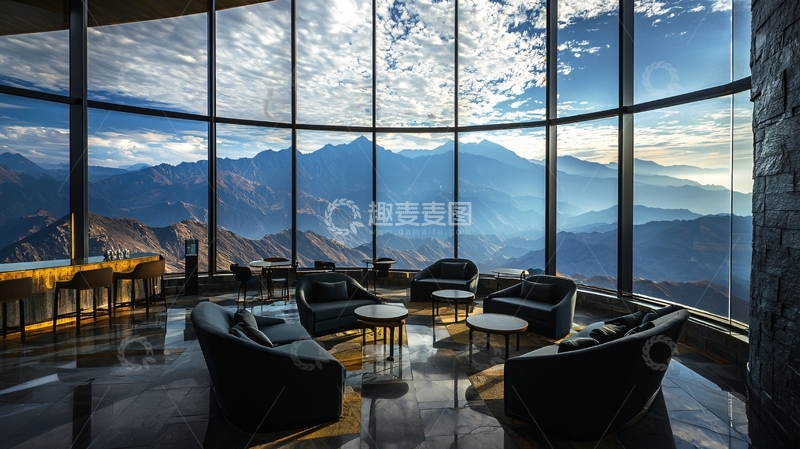 高清大图下载【趣麦麦图】环绕落地窗的山景休息室