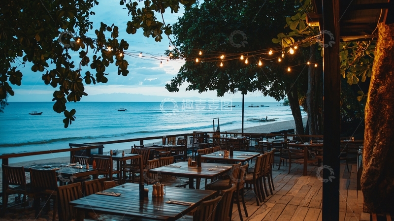 高清大图下载【趣麦麦图】海边餐厅夜景