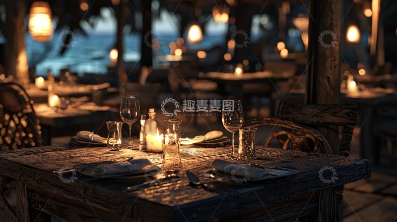 高清大图下载【趣麦麦图】海滩烛光晚餐
