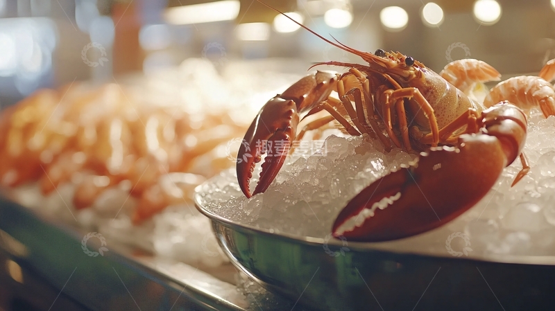 高清大图下载【趣麦麦图】冰上鲜活龙虾