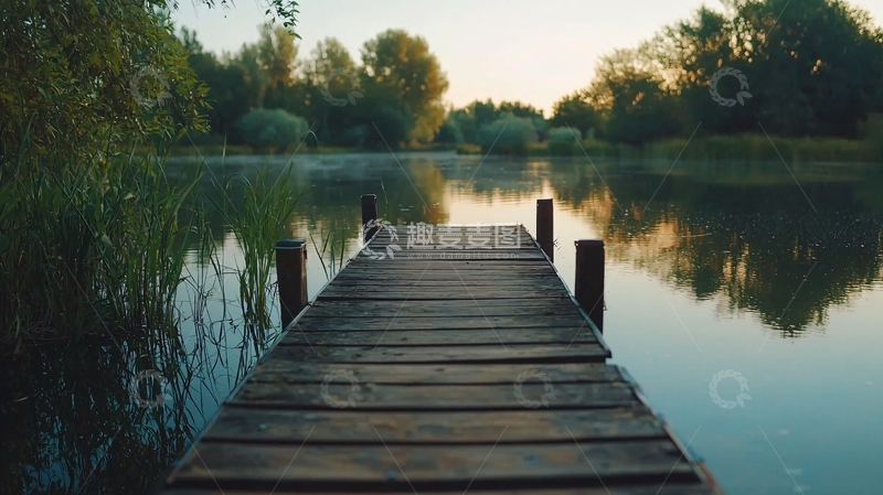 高清大图下载【趣麦麦图】木质栈桥延伸至平静湖面