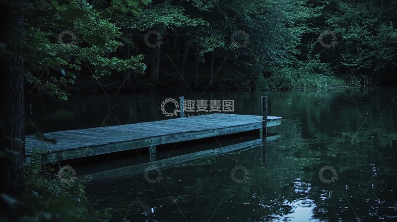 高清大图下载【趣麦麦图】幽静湖边木质码头