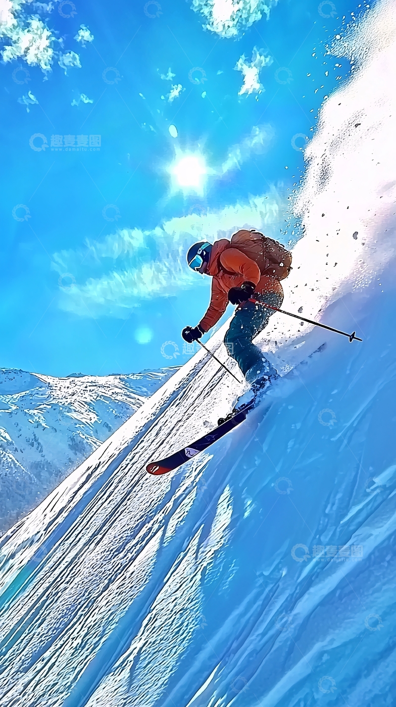 高清大图下载【趣麦麦图】雪山滑雪