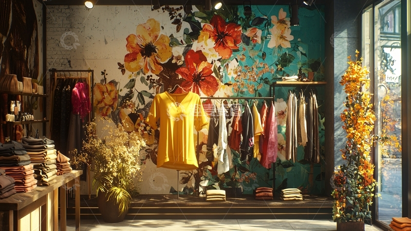 高清大图下载【趣麦麦图】文艺花卉服装店墙绘