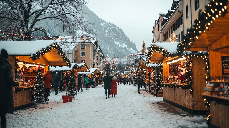 高清大图下载【趣麦麦图】雪景下的圣诞集市