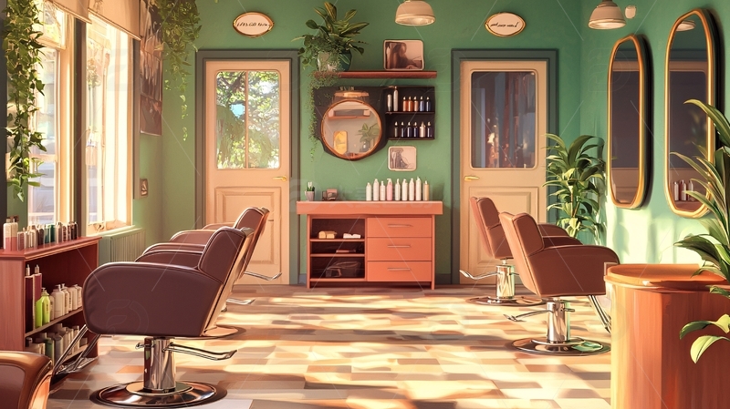 高清大图下载【趣麦麦图】绿植环绕的复古美发沙龙