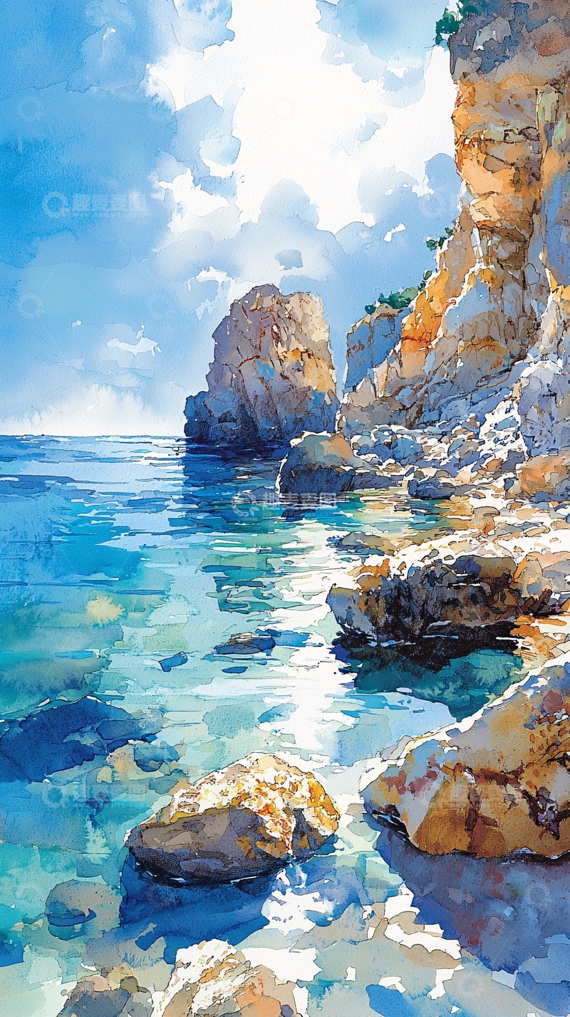 高清大图下载【趣麦麦图】阳光下的海边岩石