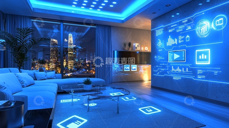 高清大图下载【趣麦麦图】炫酷未来科技感智能家居客厅