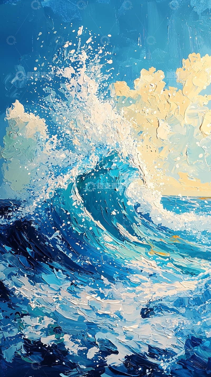 高清大图下载【趣麦麦图】海浪翻涌的油画