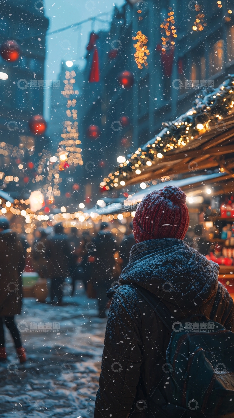 高清大图下载【趣麦麦图】冬日圣诞集市雪景