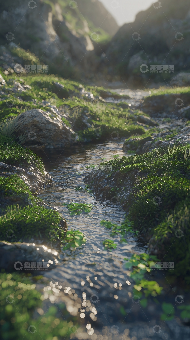 高清大图下载【趣麦麦图】山间小溪绿草岩石