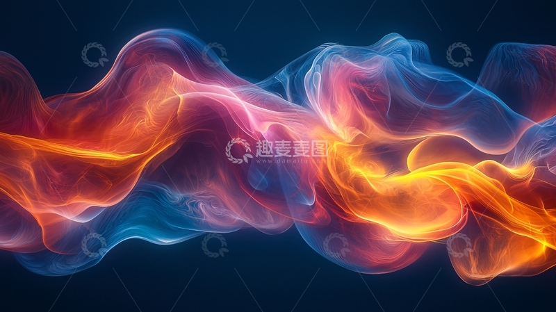高清大图下载【趣麦麦图】蓝色橙色交织的抽象烟雾