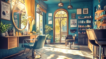 阳光洒落复古理发店