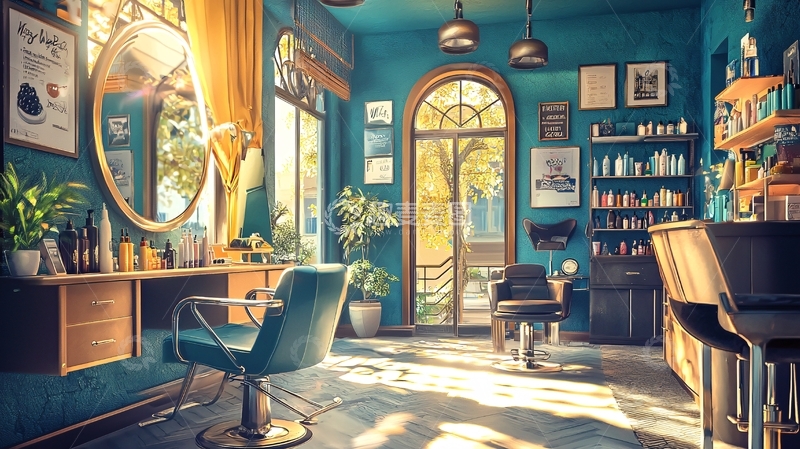 高清大图下载【趣麦麦图】阳光洒落复古理发店