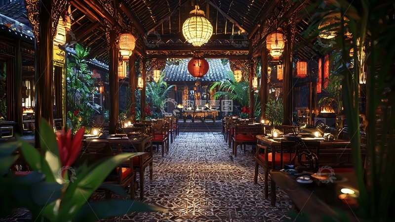 高清大图下载【趣麦麦图】东南亚风格餐厅夜景