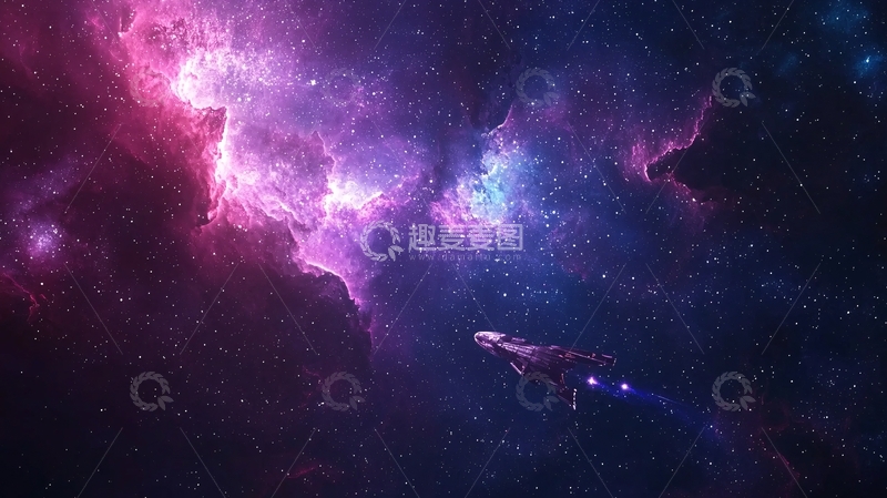 高清大图下载【趣麦麦图】宇宙飞船航行在星云中