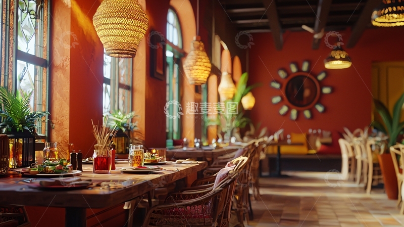 高清大图下载【趣麦麦图】红墙餐厅室内场景