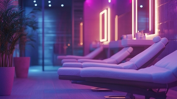 紫色霓虹灯美容院休息区