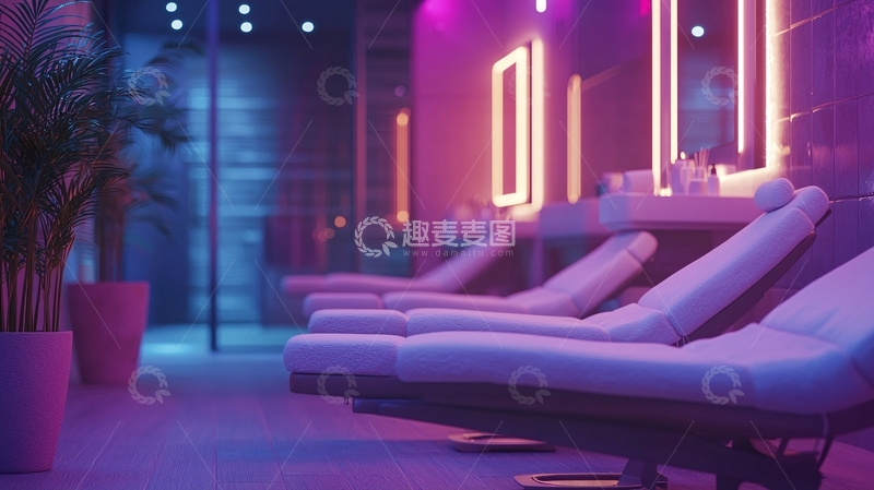 高清大图下载【趣麦麦图】紫色霓虹灯美容院休息区