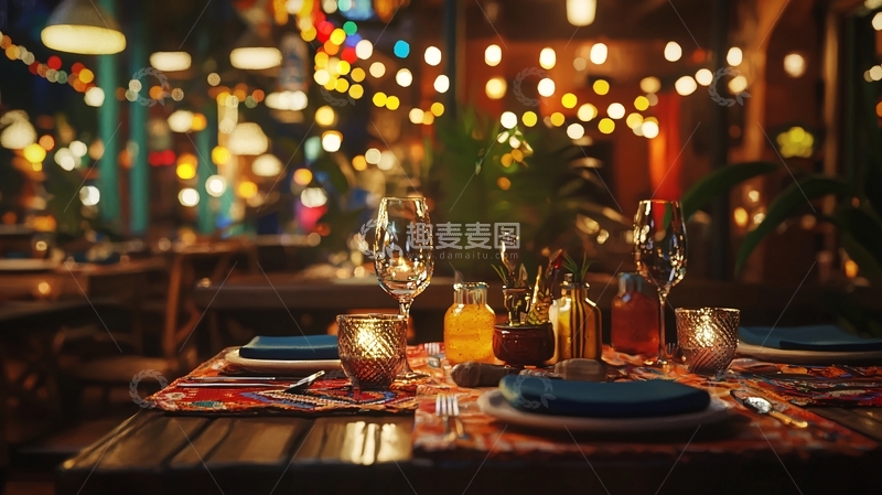 高清大图下载【趣麦麦图】浪漫餐厅夜景