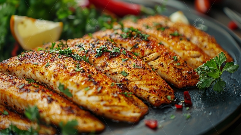 高清大图下载【趣麦麦图】香煎鱼柳配香草