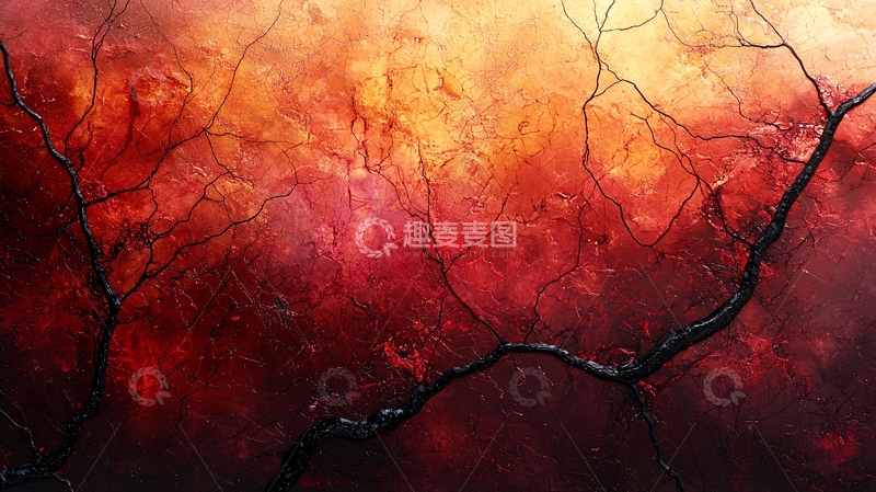 高清大图下载【趣麦麦图】红色岩浆裂纹质感背景