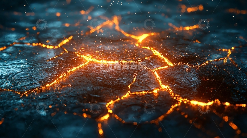 高清大图下载【趣麦麦图】熔岩裂缝蓝色地面