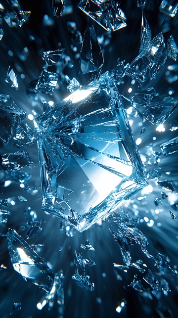 破碎玻璃块飞溅的光芒