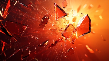 玻璃破碎飞溅的红色碎片