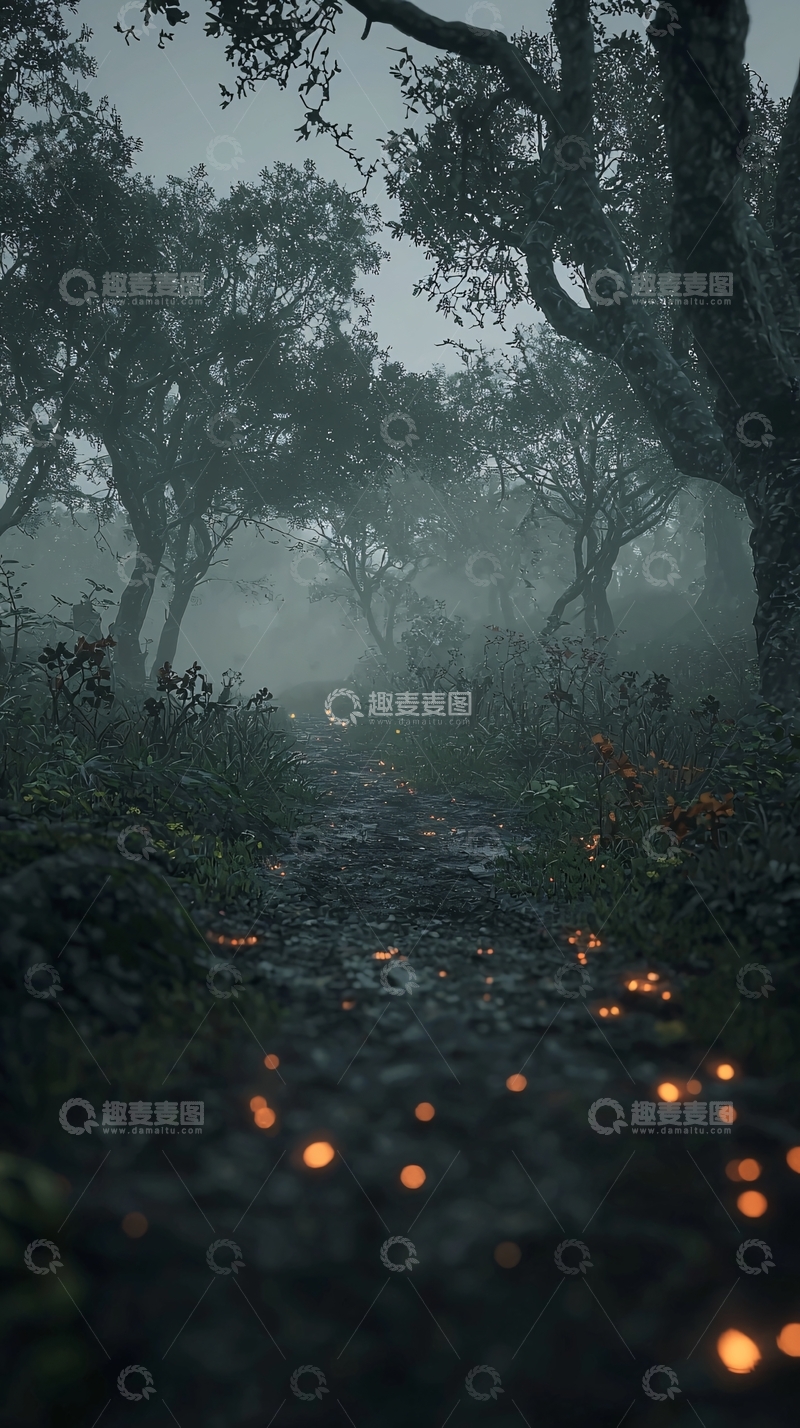高清大图下载【趣麦麦图】雾气森林小路
