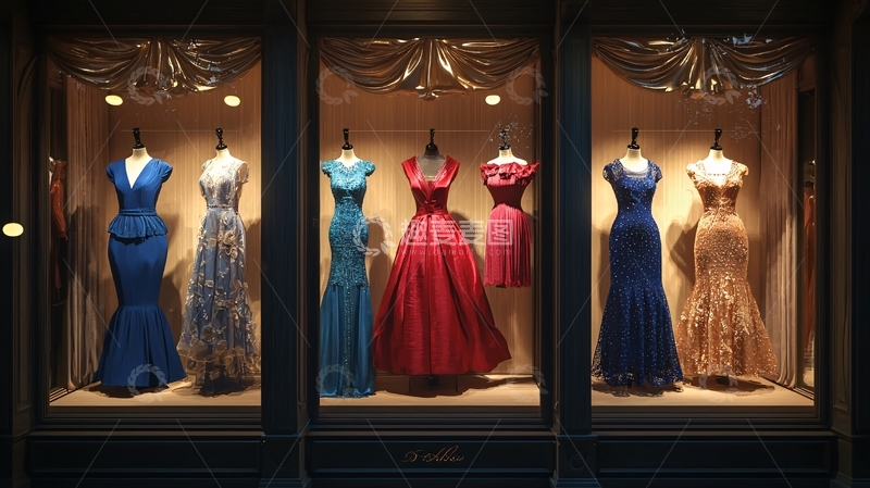高清大图下载【趣麦麦图】橱窗展示的晚礼服