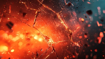 破碎玻璃映衬着火光