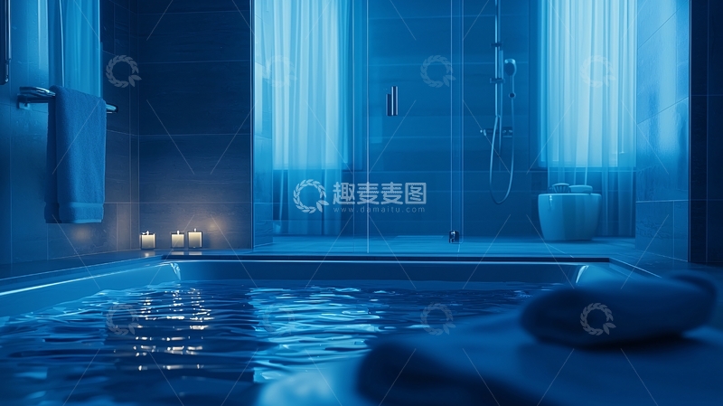 高清大图下载【趣麦麦图】蓝色调浴室夜景