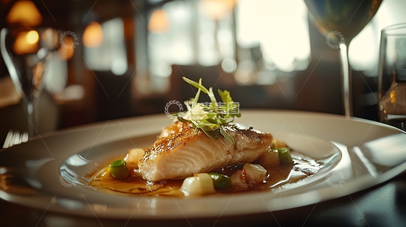 高清大图下载【趣麦麦图】美味烤鱼配蔬菜酱汁