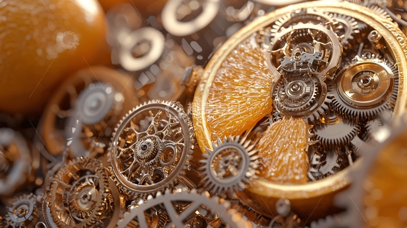 高清大图下载【趣麦麦图】橙子齿轮机械装置