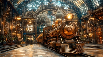 蒸汽火车站台场景