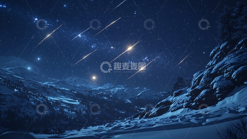 高清大图下载【趣麦麦图】极夜流星雨雪山风景