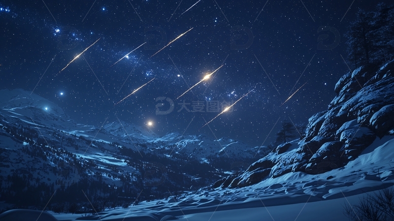 高清大图下载【趣麦麦图】极夜流星雨雪山风景