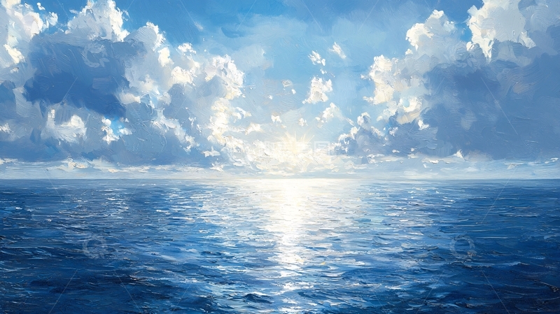 高清大图下载【趣麦麦图】平静海面阳光照耀下的白云