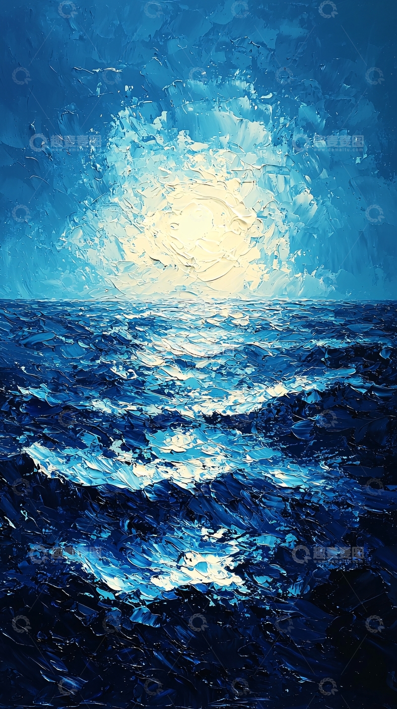 高清大图下载【趣麦麦图】蓝色大海的油画