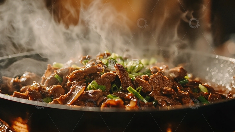 高清大图下载【趣麦麦图】热气腾腾的爆炒肉片