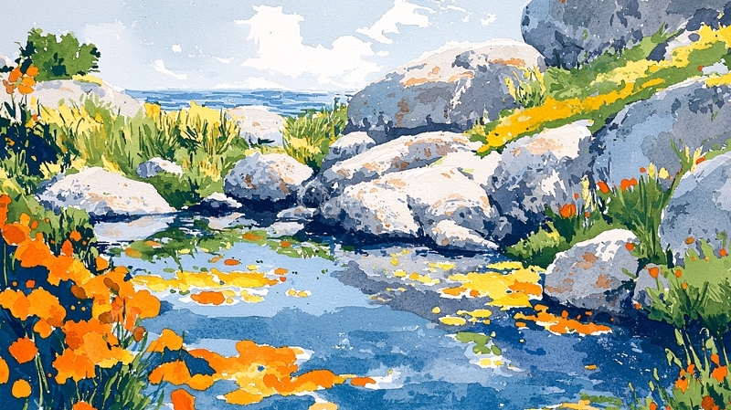 高清大图下载【趣麦麦图】宁静的水面倒影着岩石