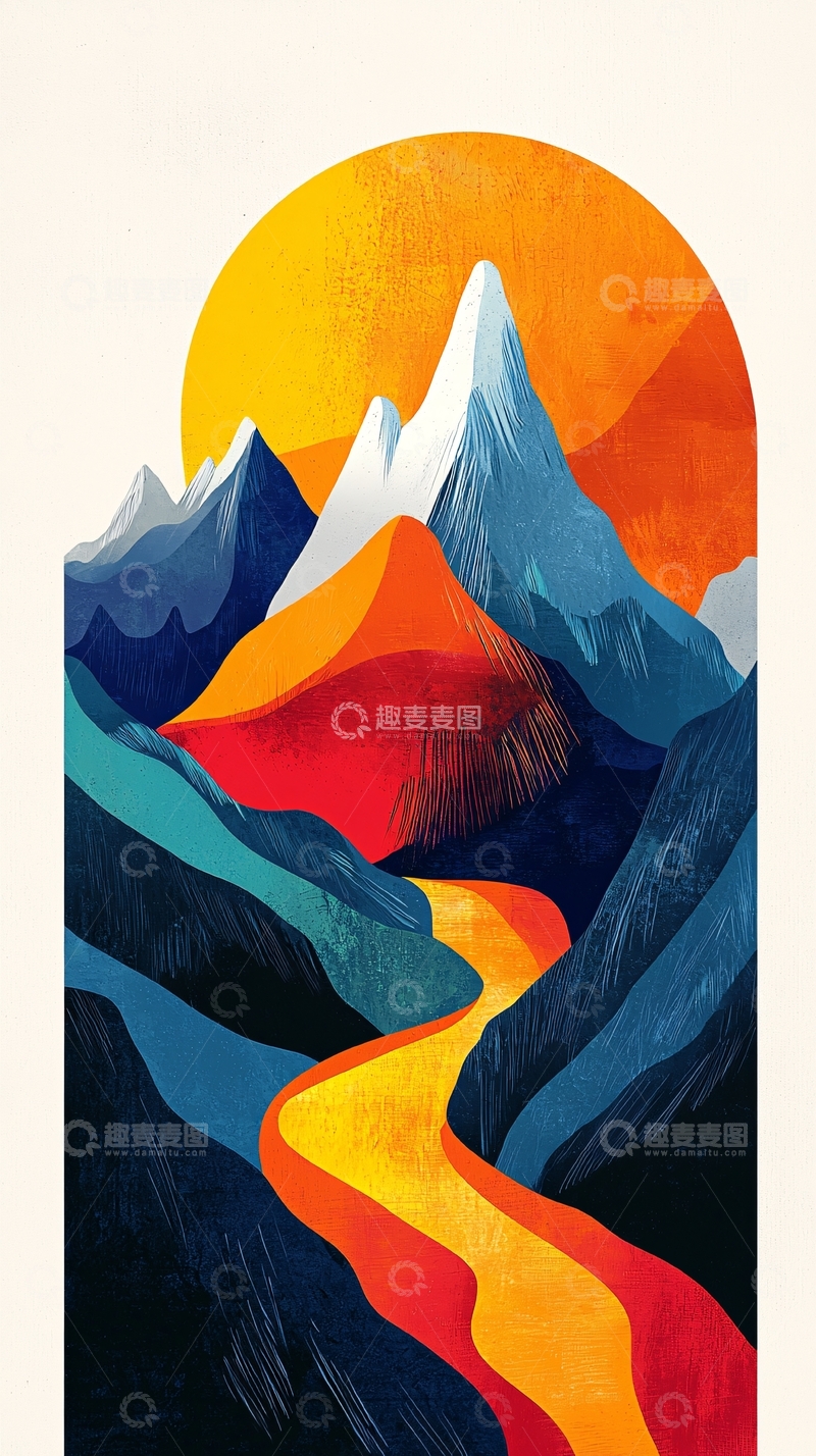 高清大图下载【趣麦麦图】抽象山水日出背景