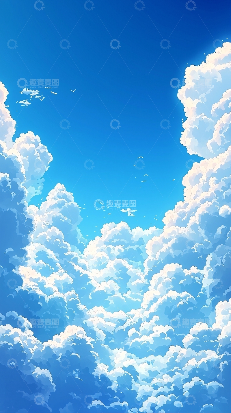 高清大图下载【趣麦麦图】蓝天白云动漫风格背景