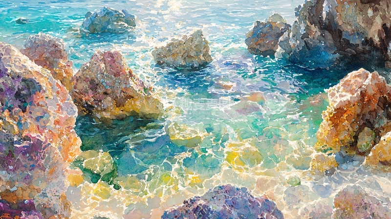 高清大图下载【趣麦麦图】清澈的海水与岩石海岸