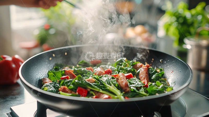 高清大图下载【趣麦麦图】热气腾腾的炒菜